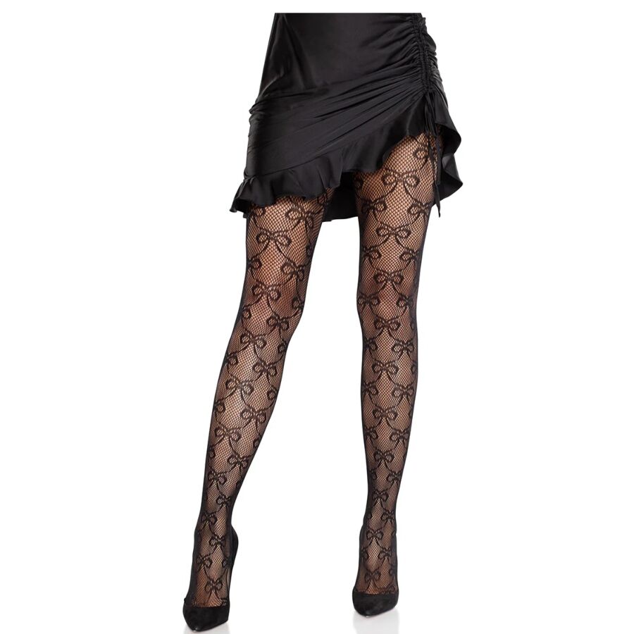 LEG AVENUE HOSIERY Collants Résille Nœud Noir - Aura Intime