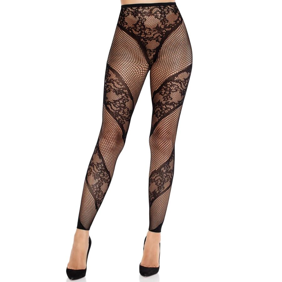 LEG AVENUE HOSIERY Collants Sans Pieds Dentelle Transparents Noirs - Aura Intime