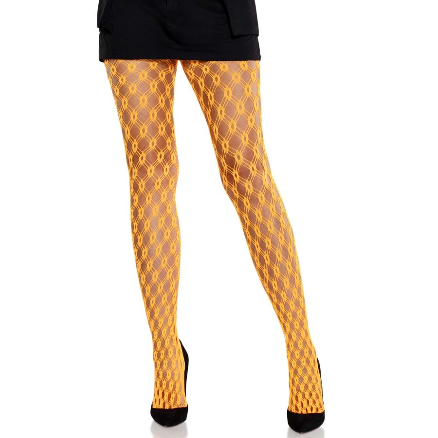 LEG AVENUE HOSIERY Collants Dentelle Œillets Orange Fluo - Aura Intime