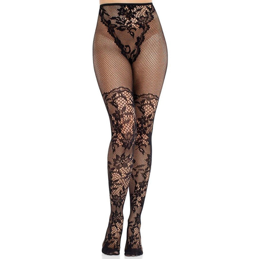 LEG AVENUE HOSIERY Bas Dentelle Dahlia Détail Filet Noir - Aura Intime