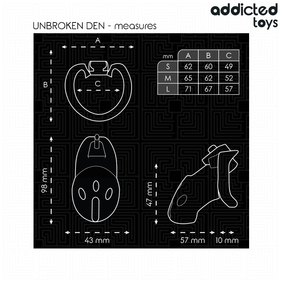 ADDICTED TOYS LOCKED Cage À Pénis Unbroken Den 9,8 Cm — accessoires inclus