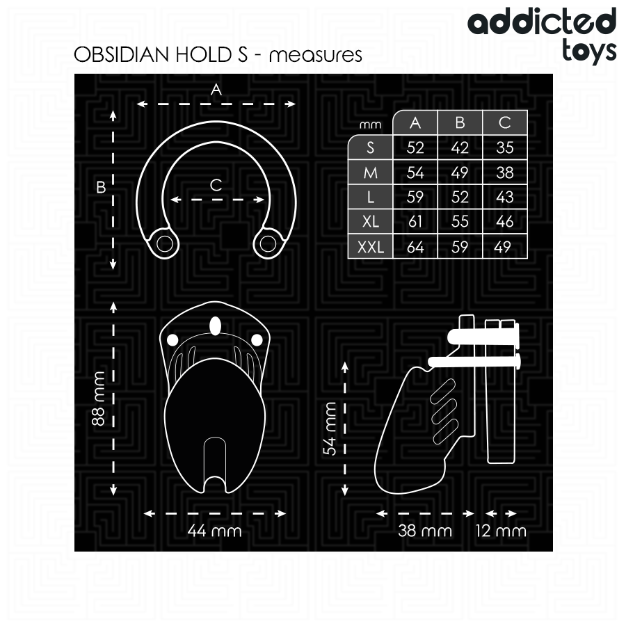ADDICTED TOYS LOCKED Cage À Pénis Obsidian Hold Taille S — accessoires inclus