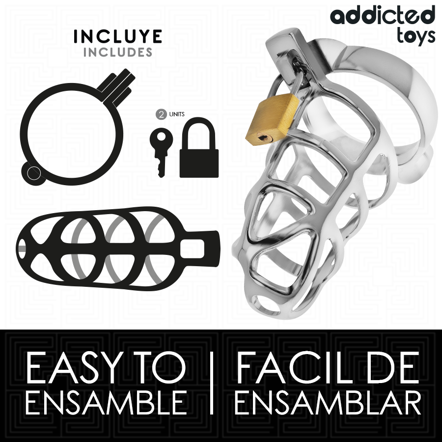 ADDICTED TOYS LOCKED Cage À Pénis Métal Verrou Argent Taille M — vue arrière