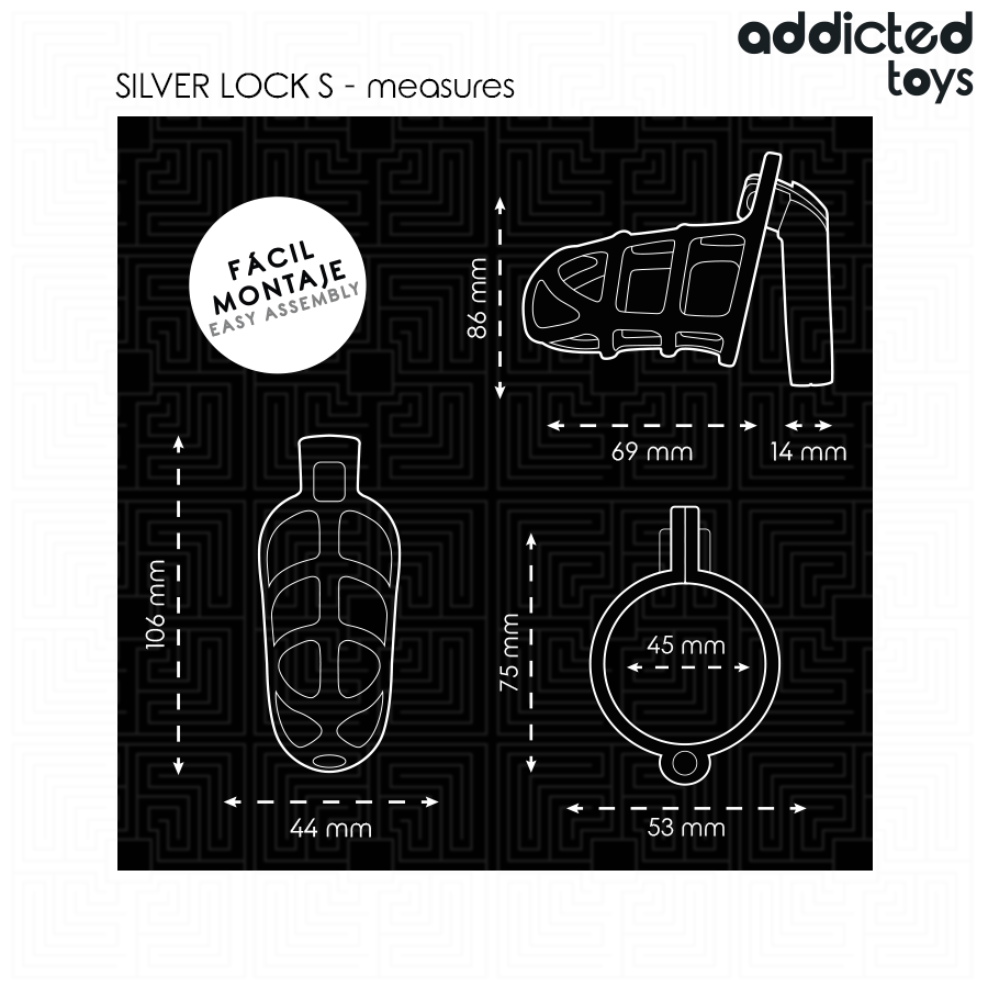 ADDICTED TOYS LOCKED Cage À Pénis Métal Verrou Argent Taille S — accessoires inclus