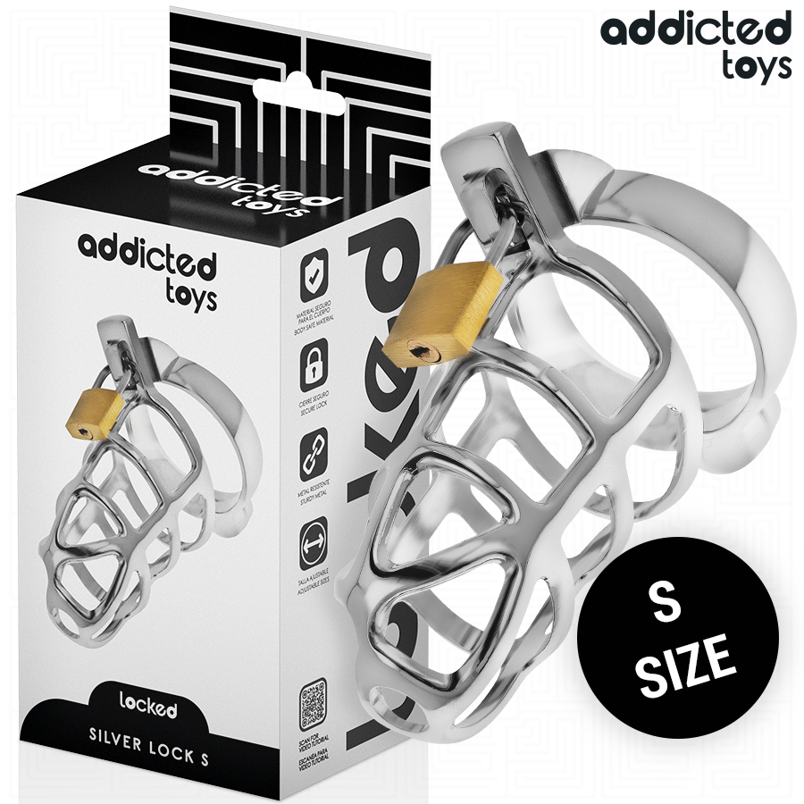 ADDICTED TOYS LOCKED Cage À Pénis Métal Verrou Argent Taille S - Aura Intime