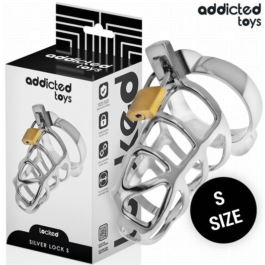 ADDICTED TOYS LOCKED Cage À Pénis Métal Verrou Argent Taille S - Aura Intime