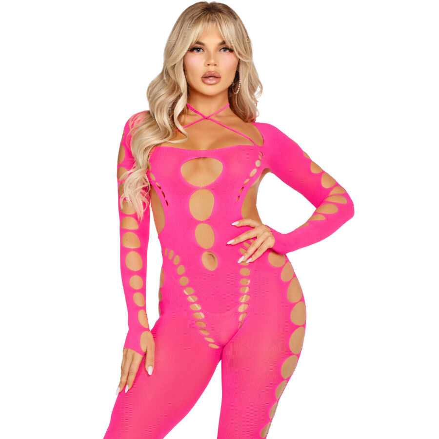 LEG AVENUE BODYSTOCKINGS Bodystocking Rose Dos Ouvert Taille Unique — vue arrière