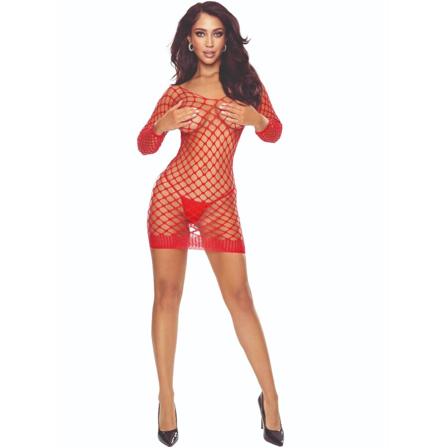 PASSION WOMAN BODYSTOCKINGS Bs108 Bodystocking Grid Rouge - Aura Intime