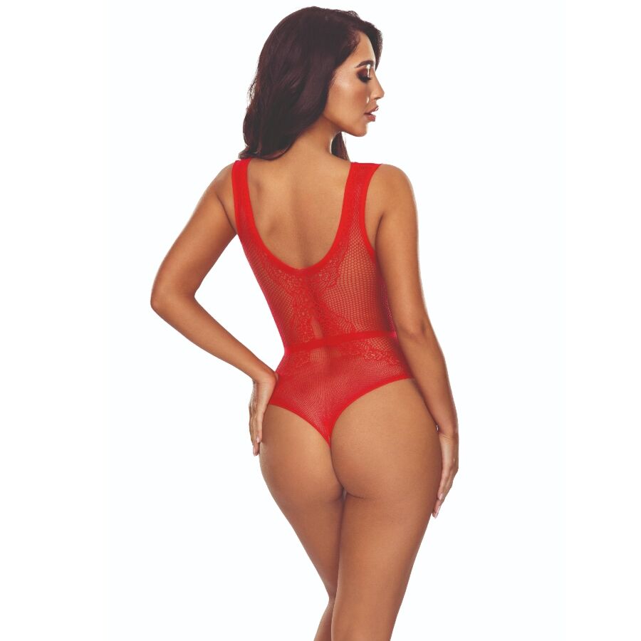 PASSION WOMAN BODYSTOCKINGS Bs115 Bodystocking Grid Rouge — vue détaillée