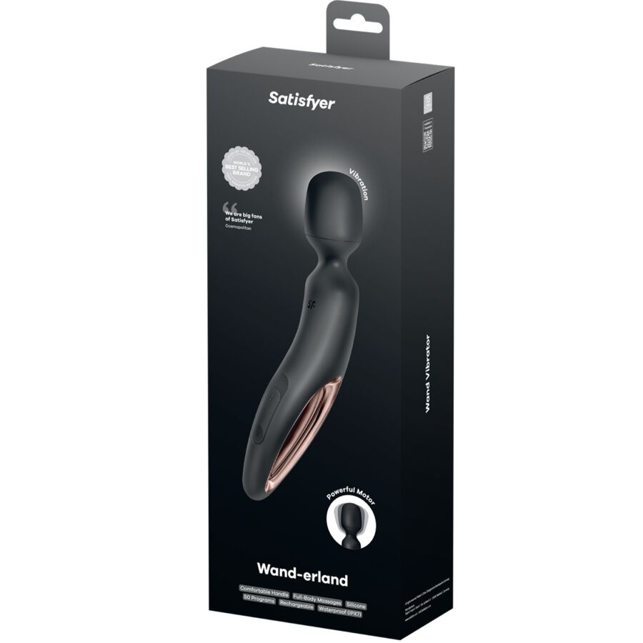 SATISFYER WAND Masseur Vibrant Wand Erland Noir — accessoires inclus