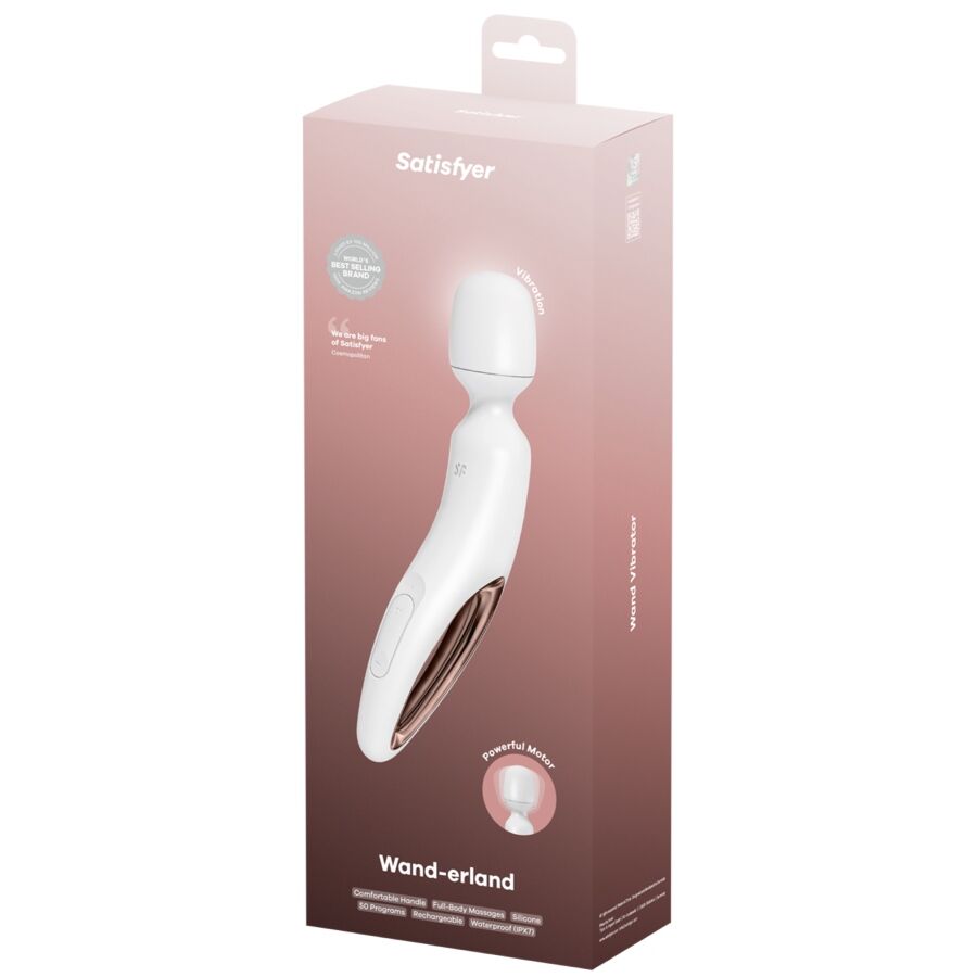 SATISFYER WAND Wand Erland Masseur Vibrant Blanc — accessoires inclus