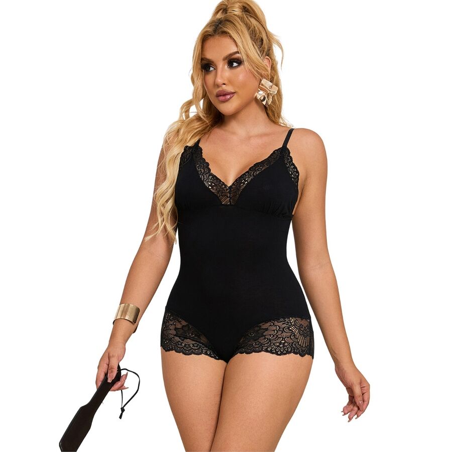 SUBBLIME BODIES Teddy Détail Dentelle Florale Noir S/M - Aura Intime