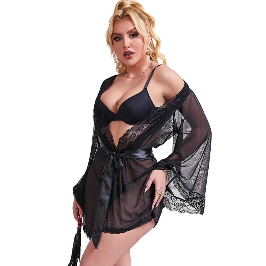 SUBBLIME BABYDOLLS Robe Tissu Transparent Détail Dentelle Noir S/M — vue arrière
