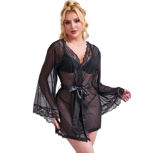 SUBBLIME BABYDOLLS Robe Tissu Transparent Détail Dentelle Noir L/Xl - Aura Intime