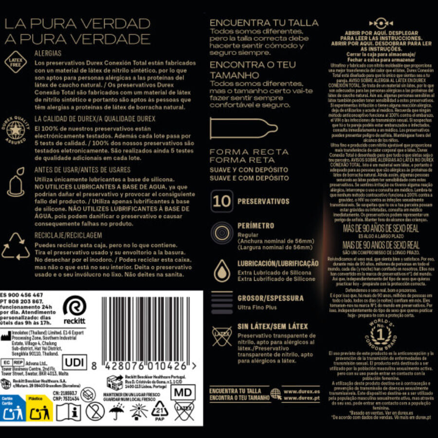 DUREX CONDOMS Connexion Totale Xl Ultra Fine Plus Sans Latex 10 Unités — accessoires inclus