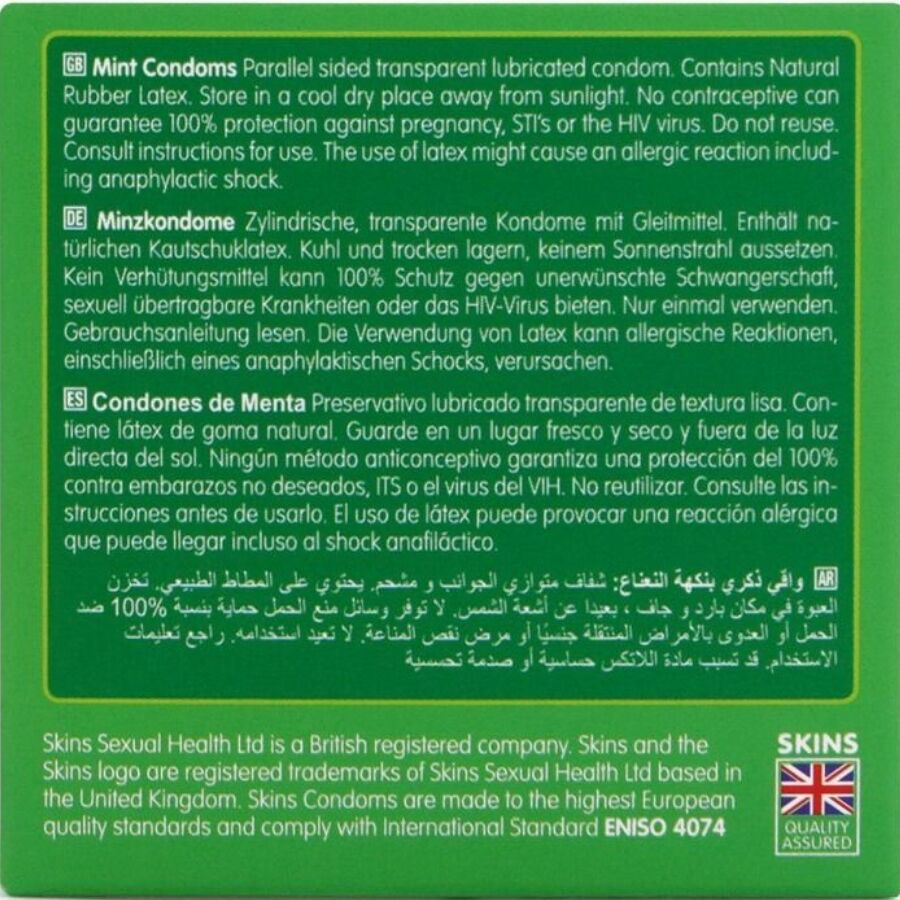 SKINS Pack 4 Préservatifs Premium Menthe — vue arrière