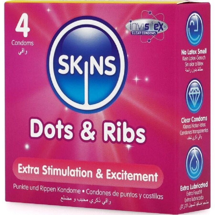 SKINS Pack 4 Préservatifs Premium Dots & Ribs — vue détaillée