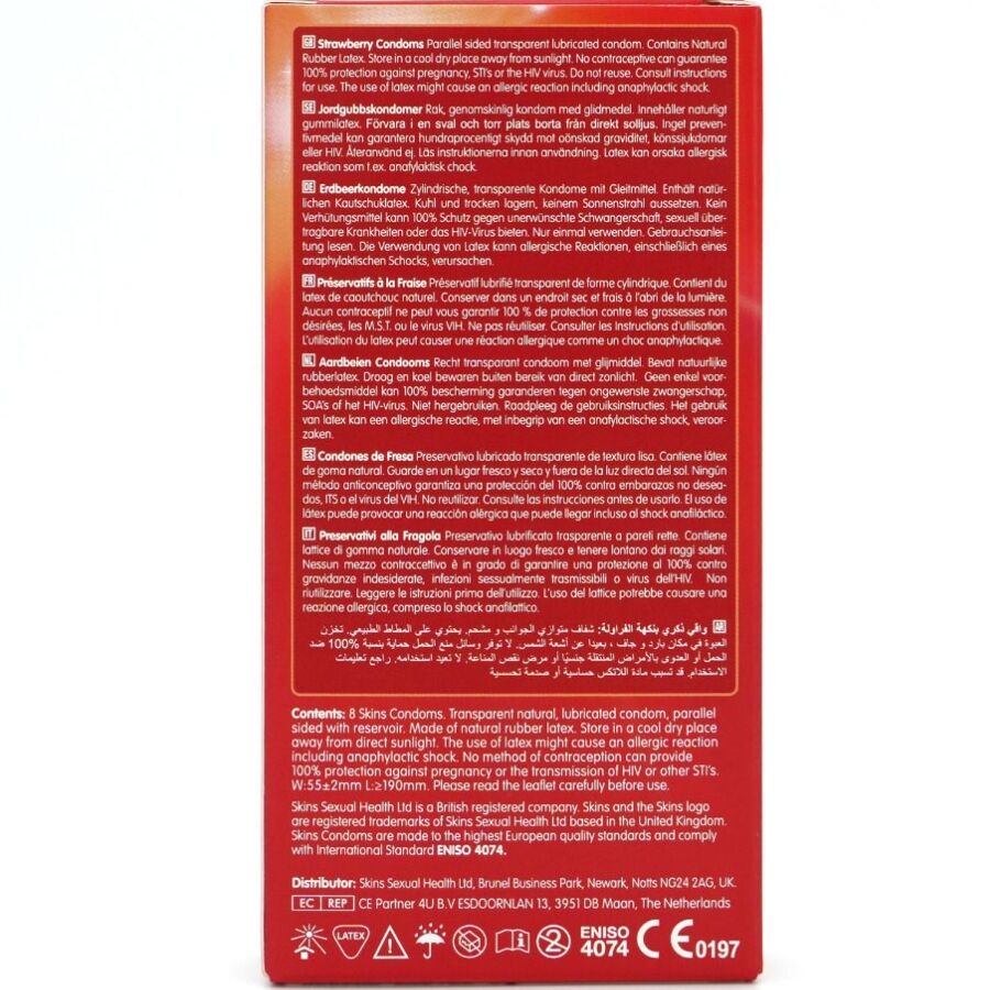 SKINS Pack 8 Préservatifs Premium Fraise — vue arrière