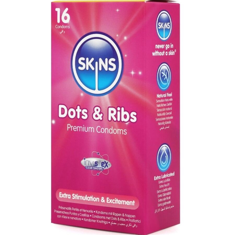 SKINS Pack 16 Préservatifs Premium Dots & Ribs — vue détaillée