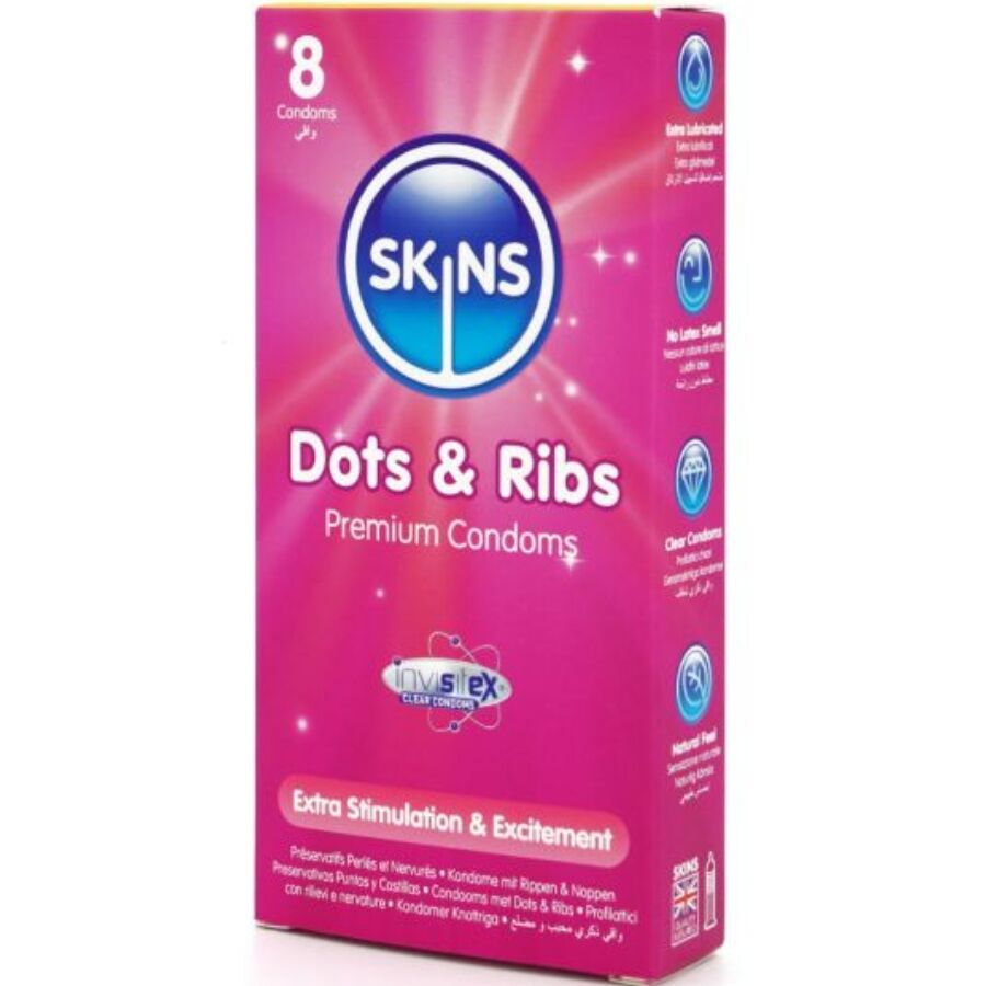 SKINS Pack 8 Préservatifs Premium Dots & Ribs — vue détaillée
