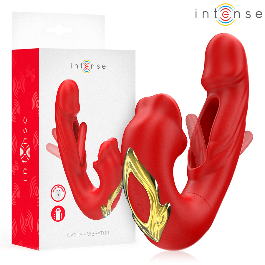 INTENSE HIGH TECH Nathy Double Vibrateur Bouche Stimulante Multifonction Rouge - Aura Intime