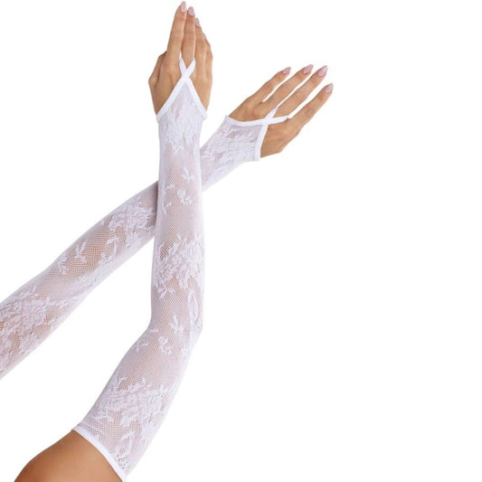 LEG AVENUE ACCESSORIES Gants Chauffants Extra Longs Dentelle Florale Blancs - Aura Intime