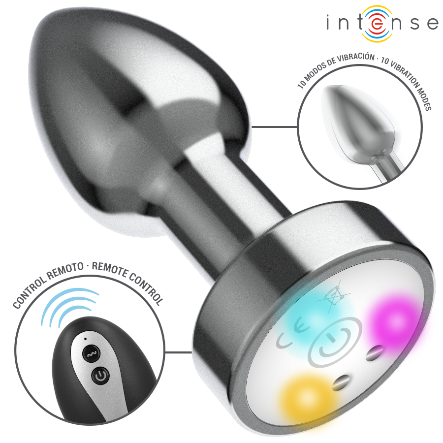 INTENSE ANAL TOYS PLUG ANAL VIBRANT MÉTAL LUMIÈRES LED TÉLÉCOMMANDE - TAILLE M — vue détaillée
