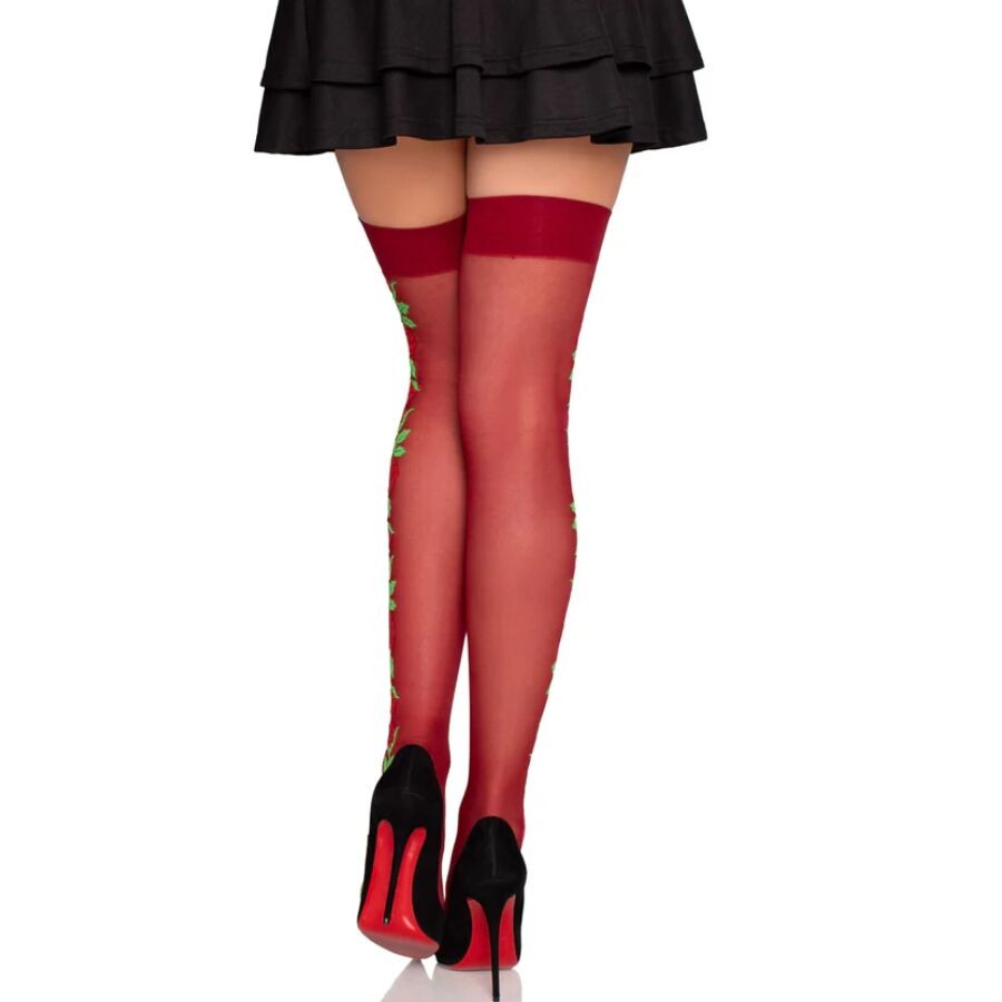 LEG AVENUE HOSIERY Bas Porte-Jarretelles 1957 À Fleurs Rouges - Taille Unique — vue alternative