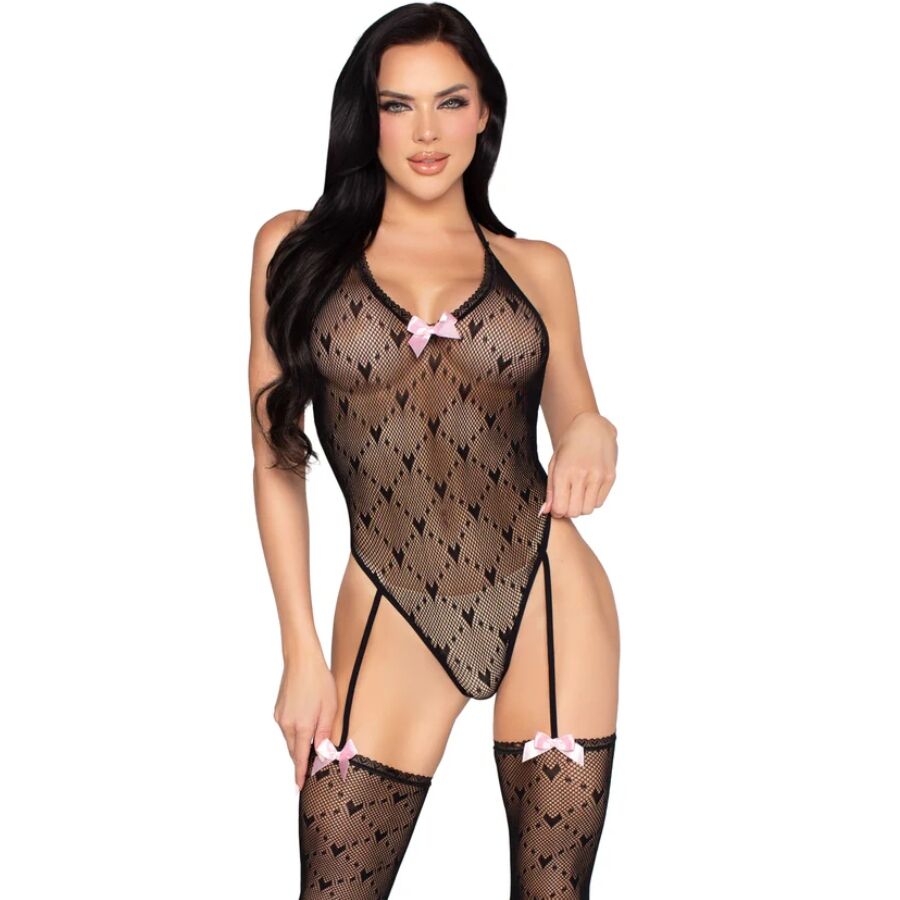 LEG AVENUE TEDDIES 89360 Body Dos Ouvert Porte-Jarretelles Noir - Taille Unique - Aura Intime
