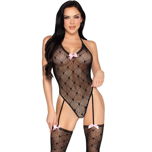 LEG AVENUE TEDDIES 89360 Body Dos Ouvert Porte-Jarretelles Noir - Taille Unique - Aura Intime