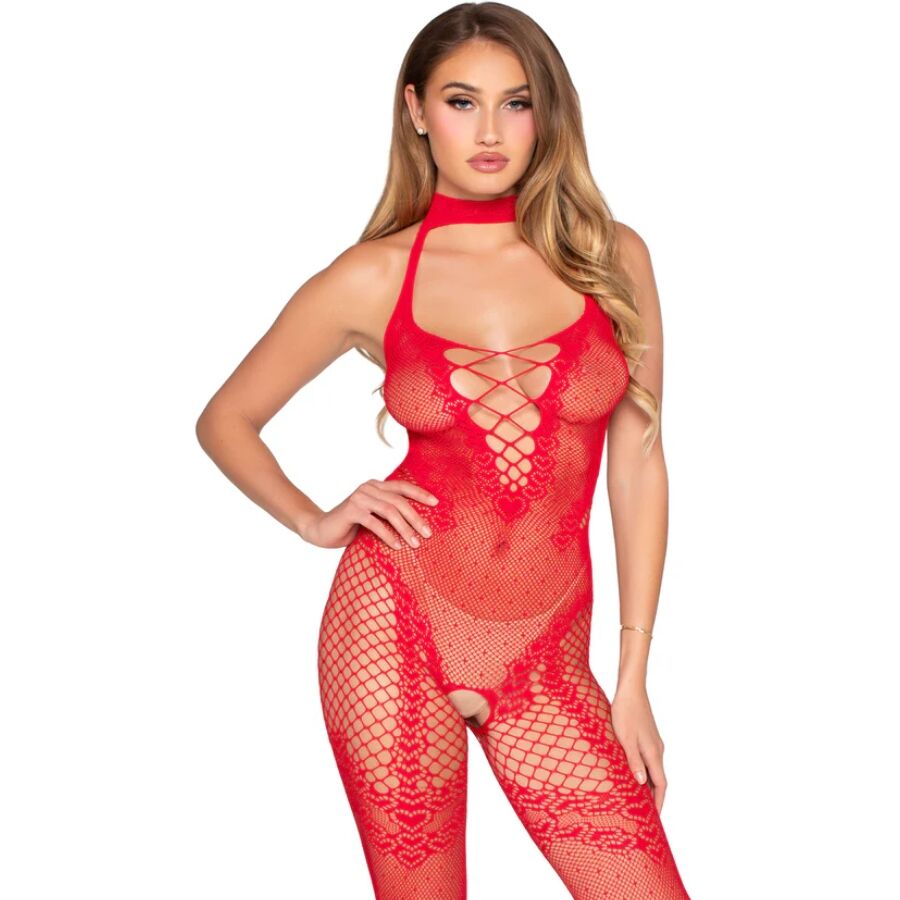LEG AVENUE BODYSTOCKINGS 89336 Bodystocking Sans Fourche Rouge - Taille Unique - Aura Intime