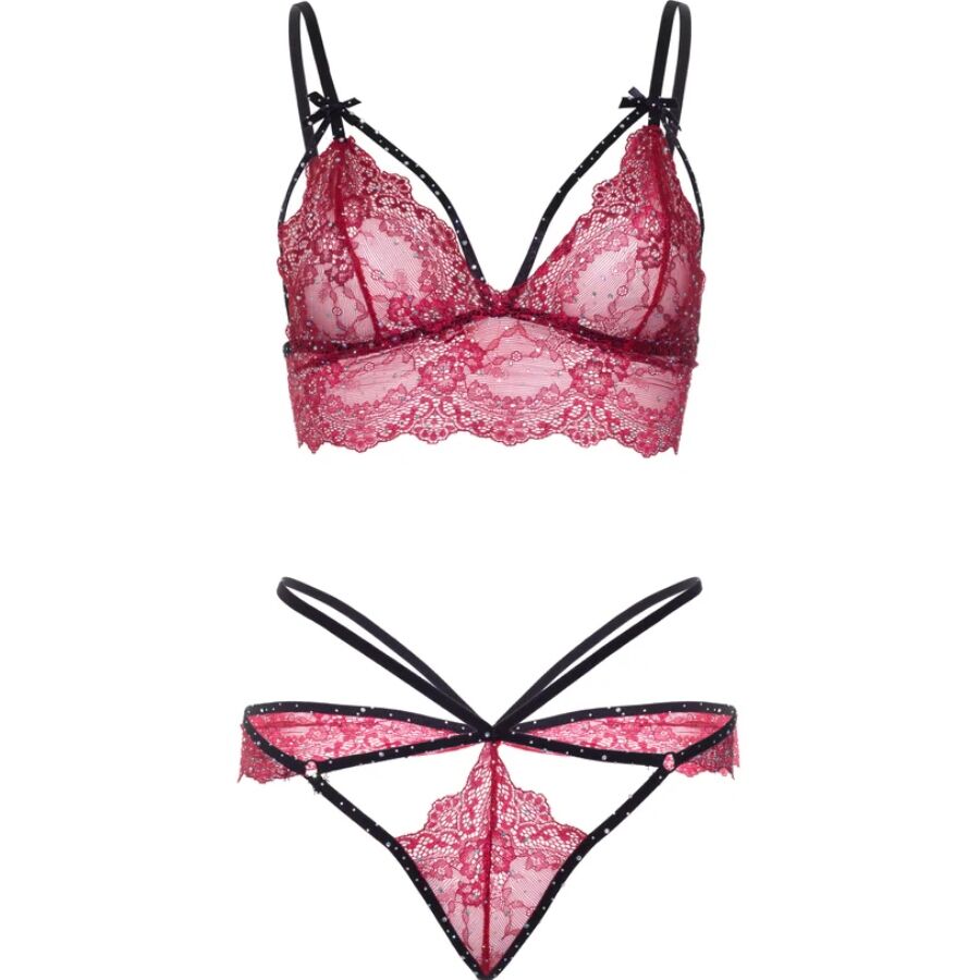 LEG AVENUE SETS 81623 Ensemble Soutien-Gorge + String Bordeaux Taille L — accessoires inclus