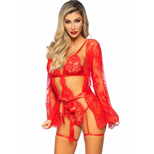 LEG AVENUE SETS 86123 Ensemble Peignoir Porte-Jarretelles Rouge Taille S - Aura Intime