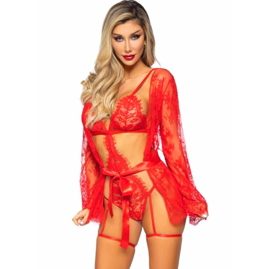 LEG AVENUE SETS 86123 Ensemble Peignoir Porte-Jarretelles Rouge Taille M - Aura Intime