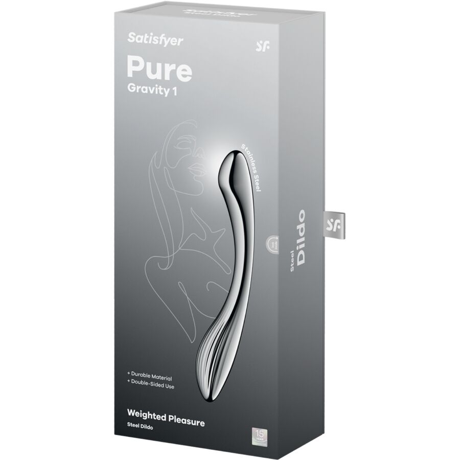SATISFYER DILDO PURE GRAVITY 1 GODEMICHET DOUBLE EXTRÉMITÉ ACIER INOXYDABLE — accessoires inclus