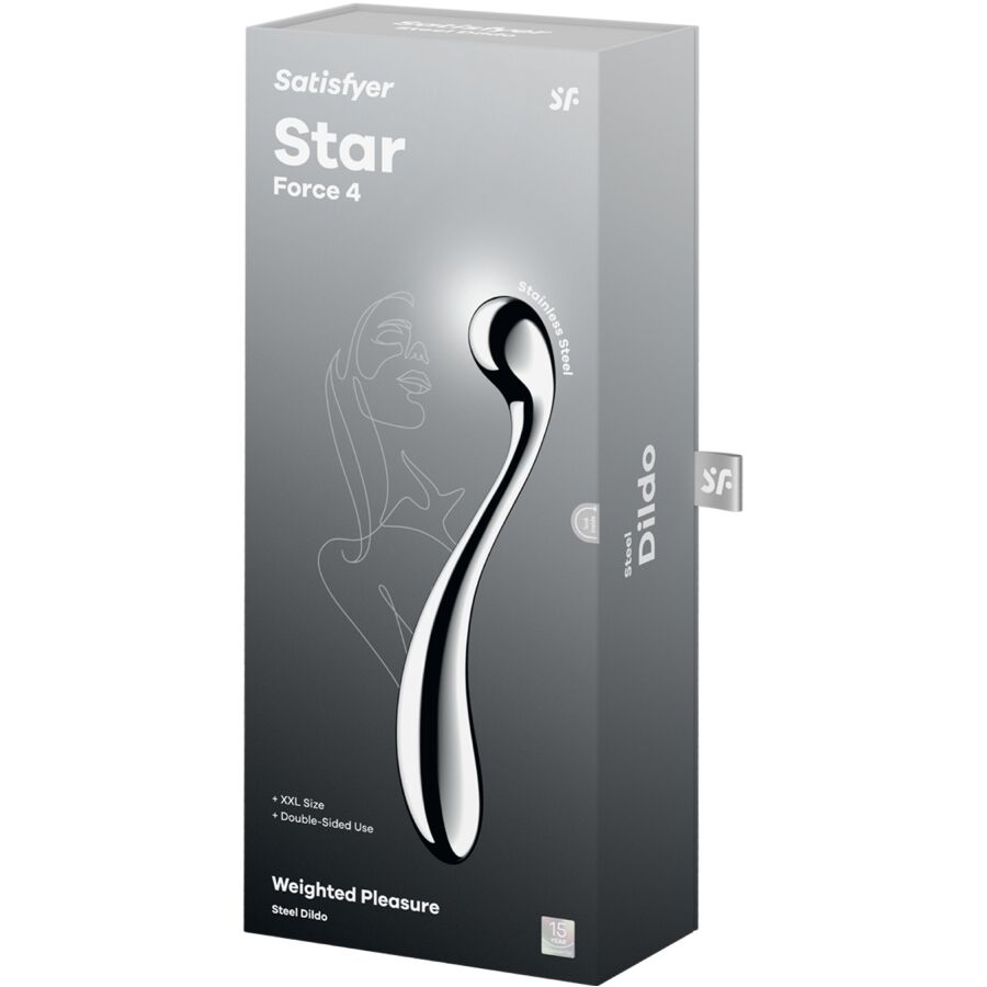 SATISFYER DILDO STAR FORCE 4 GODEMICHET DOUBLE ACIER INOXYDABLE — accessoires inclus