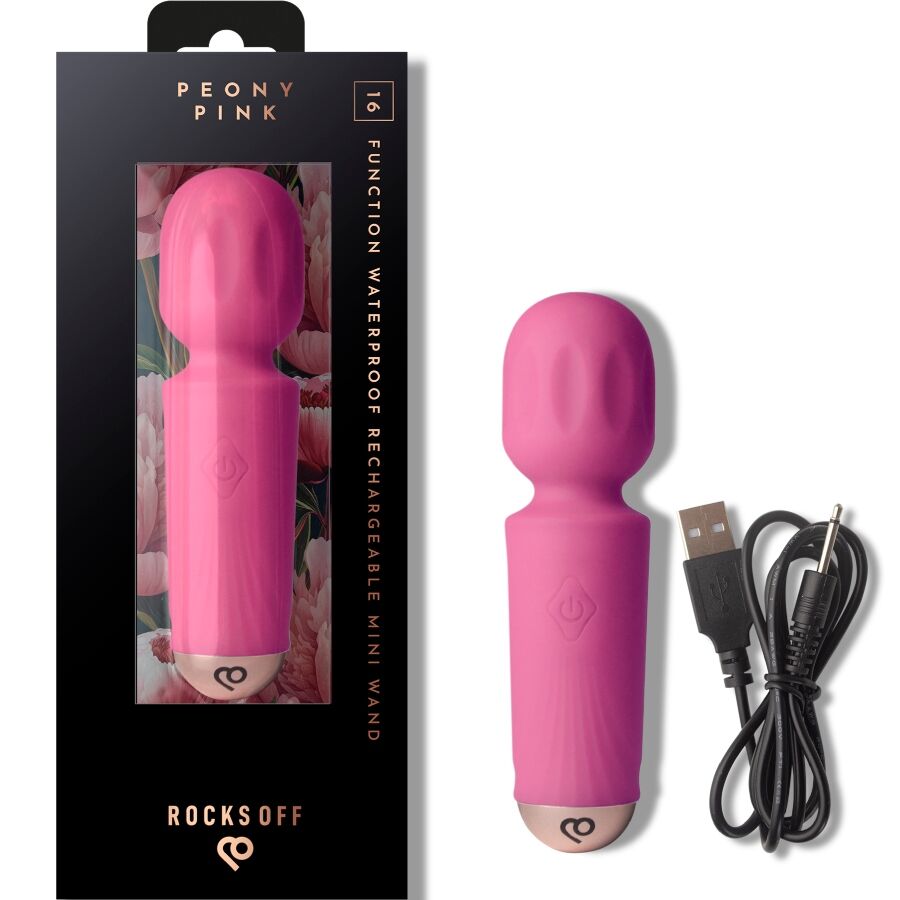 ROCKS-OFF Mini Baguette Rechargeable 16 Fonctions Rose Pivoine - Aura Intime