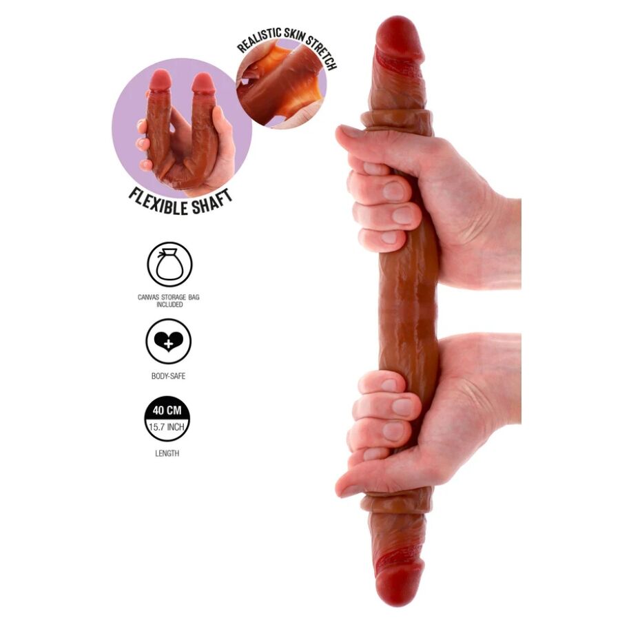 GET REAL GODEMICHET SILICONE À DOUBLE EXTRÉMITÉ CARAMEL 40 CM — vue détaillée