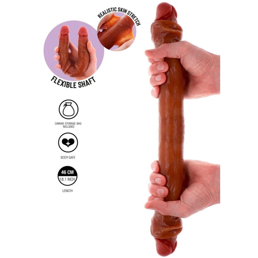 GET REAL GODEMICHET SILICONE À DOUBLE EXTRÉMITÉ CARAMEL 46 CM — vue détaillée