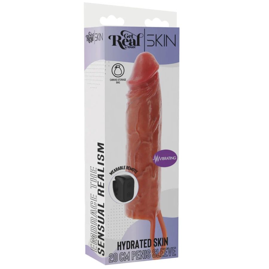 GET REAL MANCHON PÉNIS VIBRANT SILICONE HYDRATANT CARAMEL 20 CM — accessoires inclus