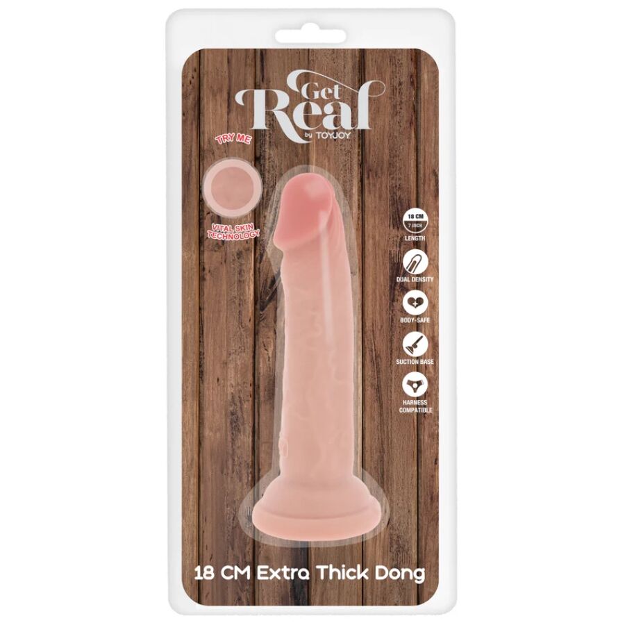 GET REAL PÉNIS LUXE ÉPAIS DOUBLE DENSITÉ TPE 18 CM — accessoires inclus