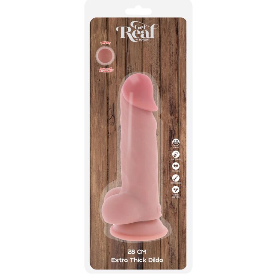GET REAL PÉNIS RÉALISTE LUXE TESTICULES EXTRA ÉPAIS 28 CM — accessoires inclus