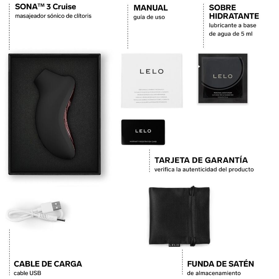 LELO Sona 3 Cruise Masseur Clitoral Sonique Noir — accessoires inclus