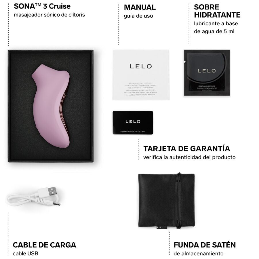 LELO Sona 3 Cruise Masseur Clitoral Sonique Rose Pâle — accessoires inclus