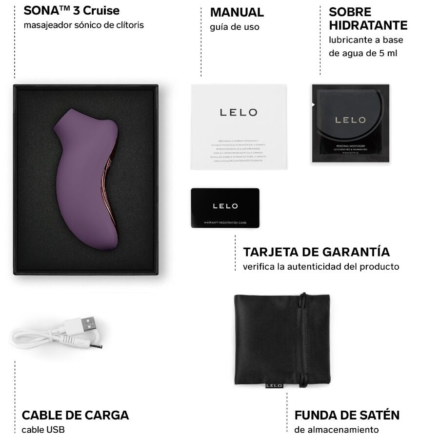 LELO Masseur Clitoral Sonique Sona 3 Cruise Prune — accessoires inclus