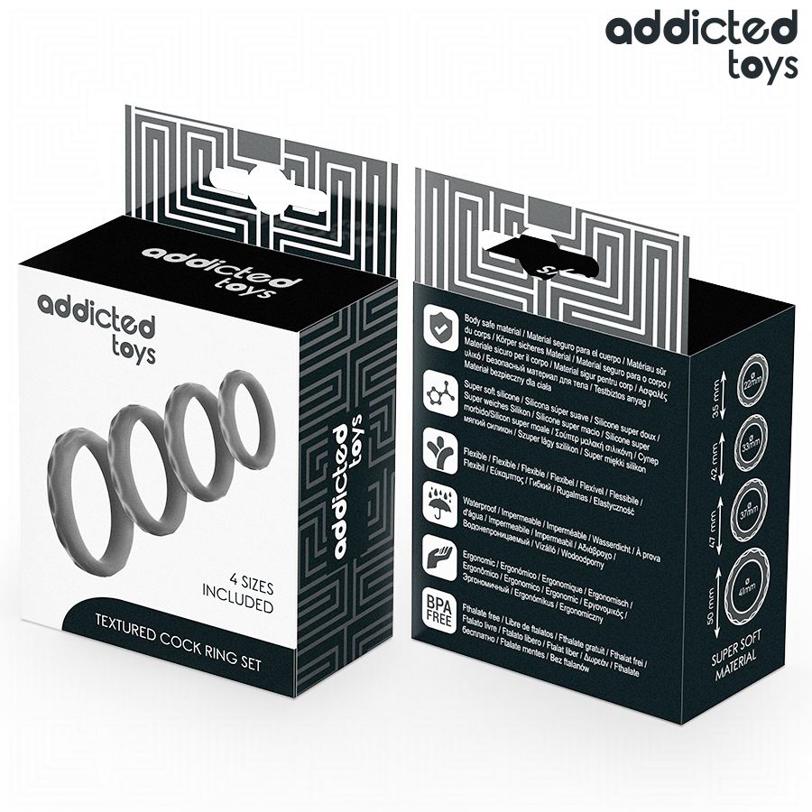 ADDICTED TOYS Ensemble D'Anneaux Pénis Texturés, 4 Tailles — vue alternative