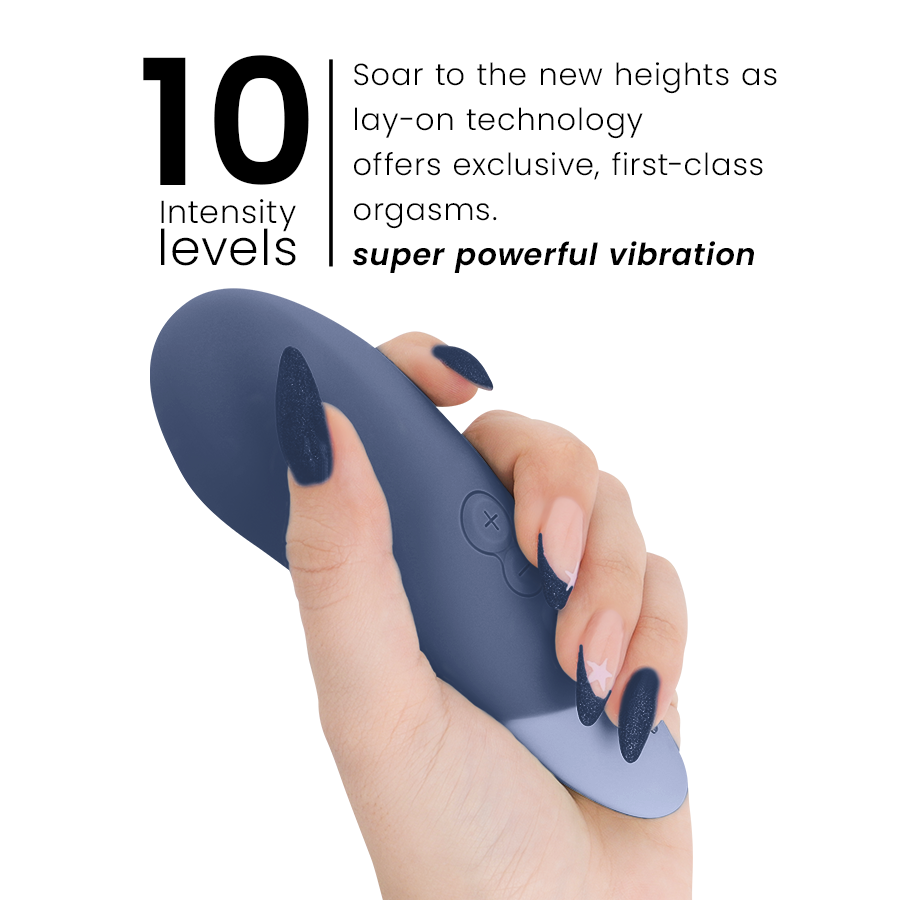 WOMANIZER Vibe Lay-On Vibrateur Silencieux Bleu Foncé — accessoires inclus