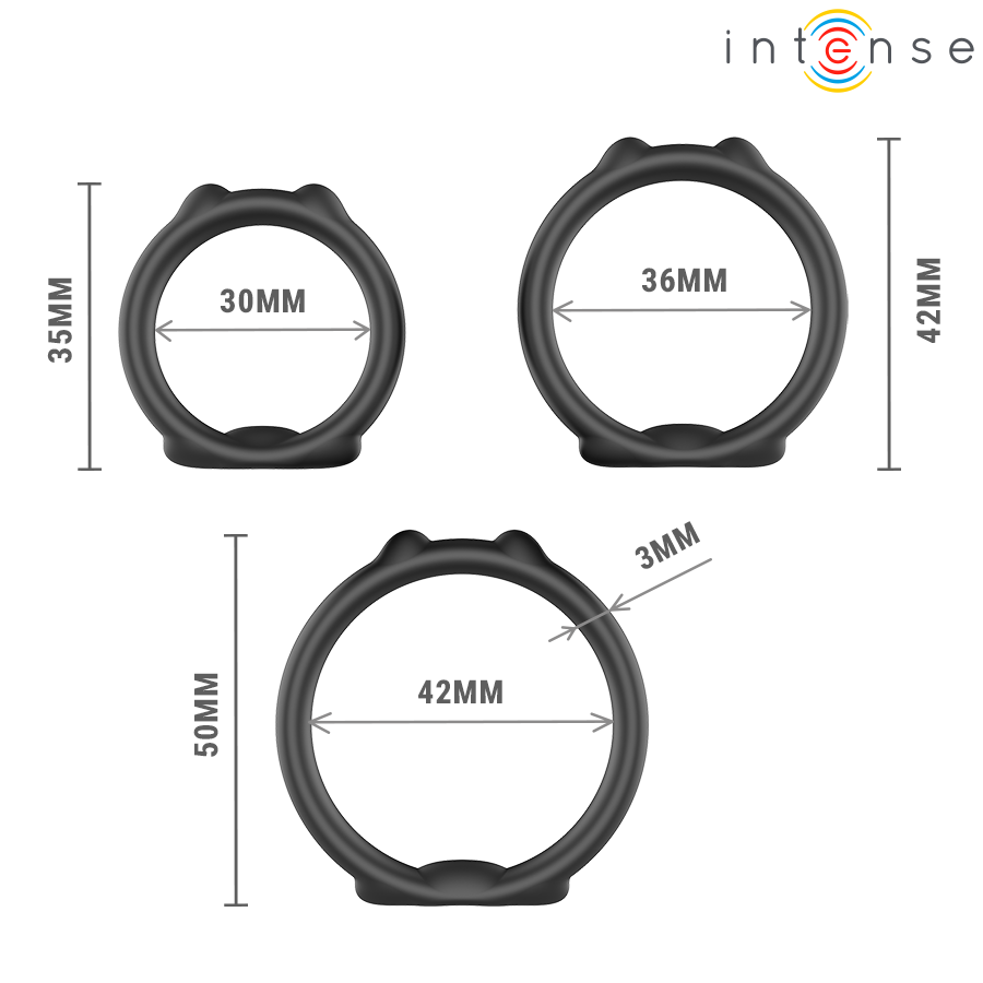 INTENSE FOR HIM PETER ENSEMBLE 3 ANNEAUX PÉNIS MODÈLE 9 — accessoires inclus