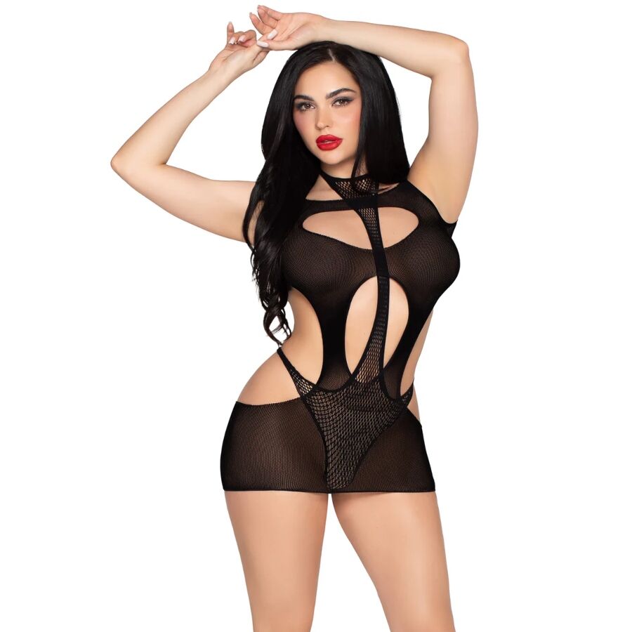 LEG AVENUE DRESSES 81680 ROBE MINI OPAQUE DÉBARDEUR DOS NU NOIR - TAILLE UNIQUE — vue détaillée