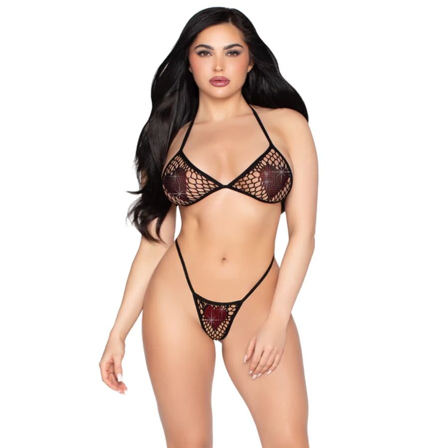 LEG AVENUE SETS 86147 SOUTIEN-GORGE STRING RÉSILLE NOIRS - TAILLE UNIQUE - Aura Intime